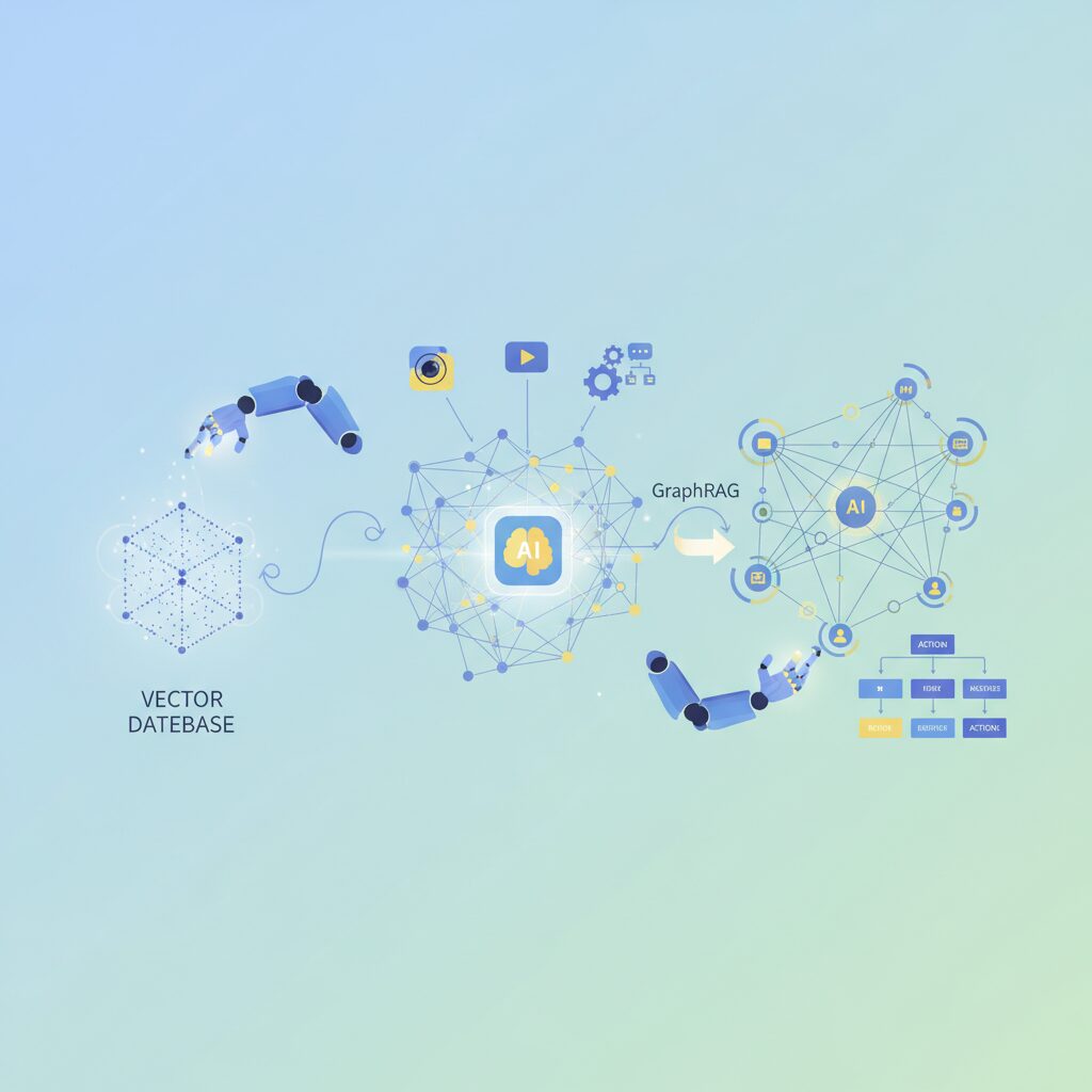 ベクトルデータベースとGraphRAGがもたらす分析精度の進化 のイメージ