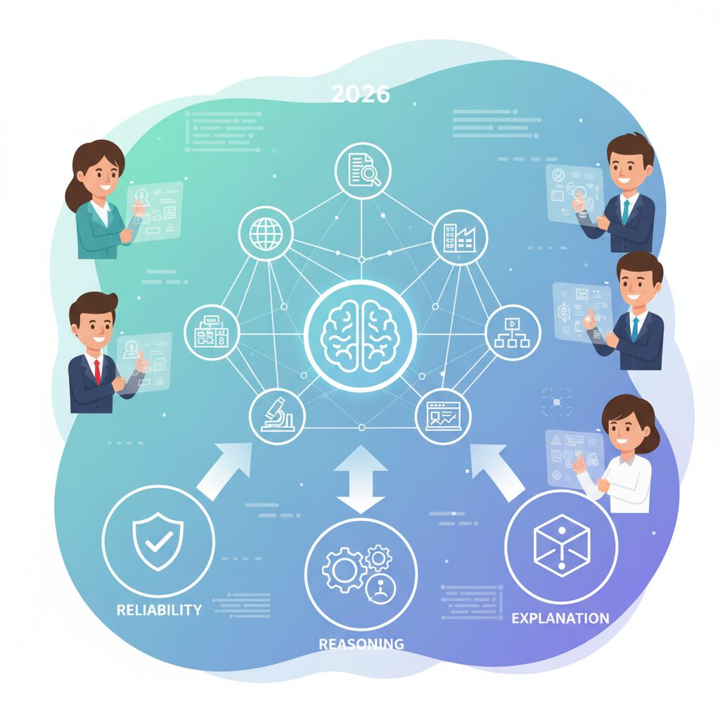 GraphRAGが実現する説明可能で推論可能なAI のイメージ