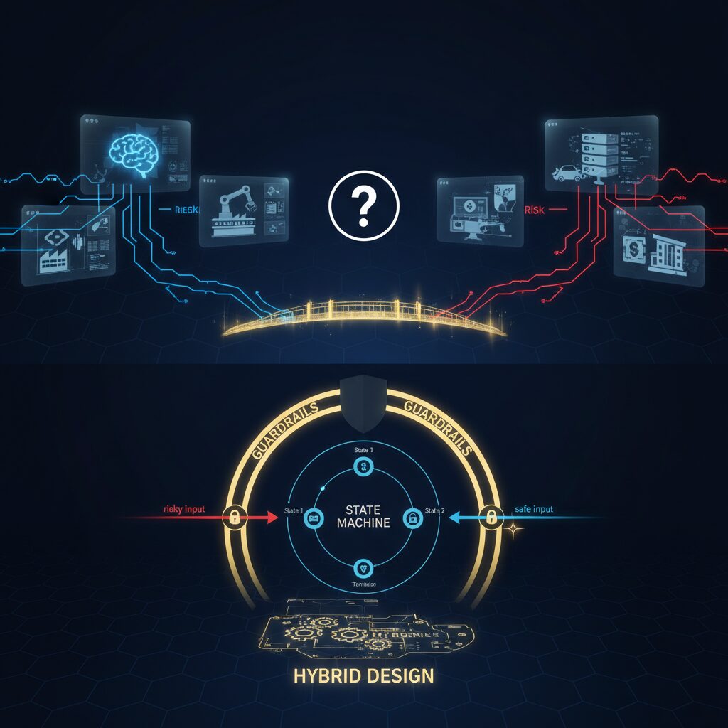 状態マシンによる制御フローとガードレールの役割 のイメージ