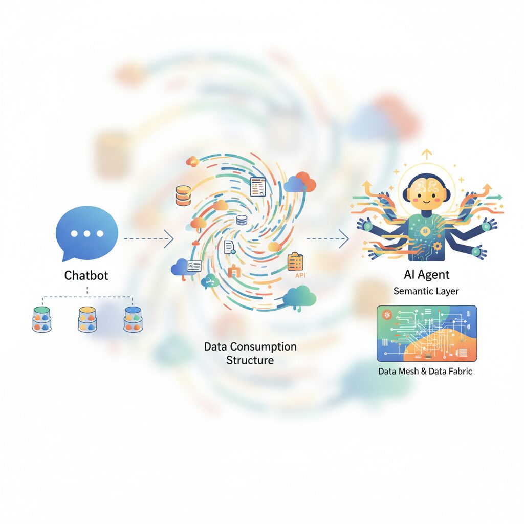 チャットボットからAIエージェントへ―データ消費構造の変化 のイメージ