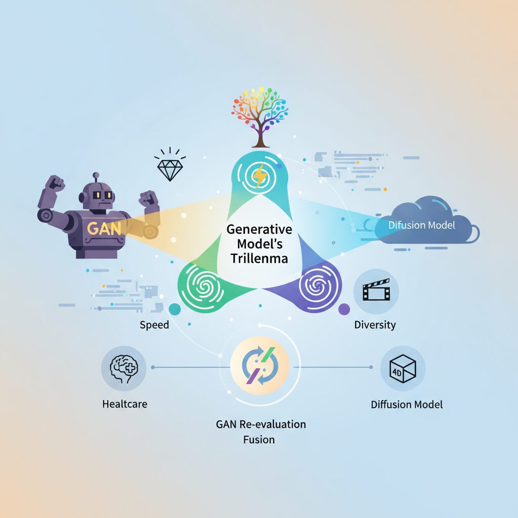 生成モデルのトリレンマとGAN再評価の理由 のイメージ