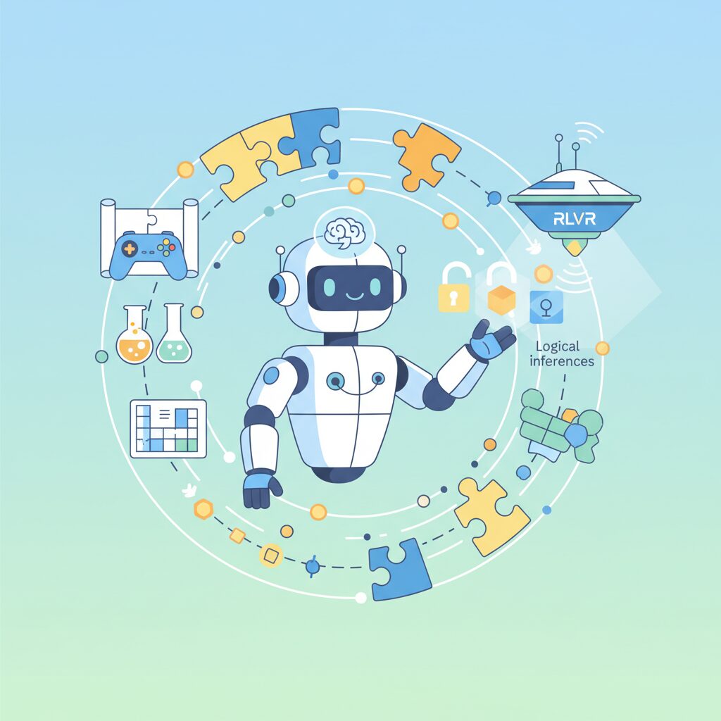 検証可能な報酬（RLVR）が切り拓いた論理推論AI のイメージ